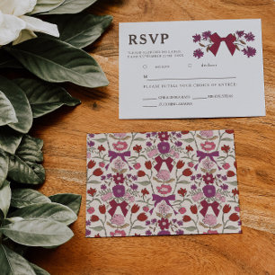 Magenta Bow Floral Wedding RSVP Meal Choice 