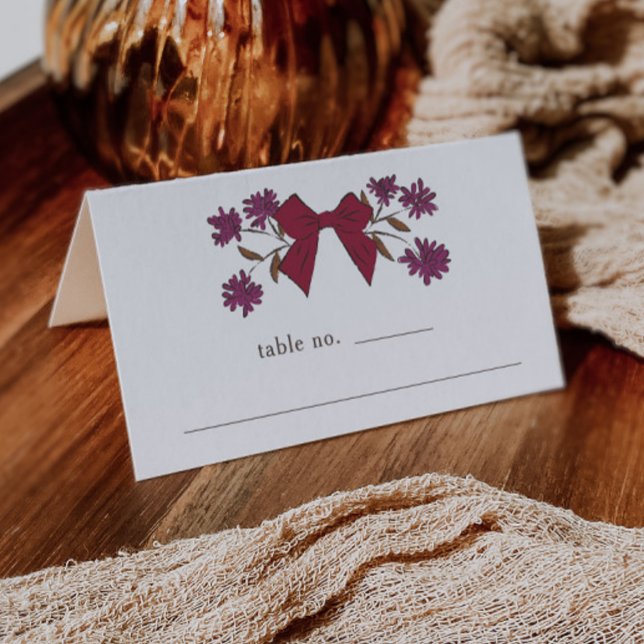 Magenta Bow Floral Wedding Table Number  Place Card (Creator Uploaded)