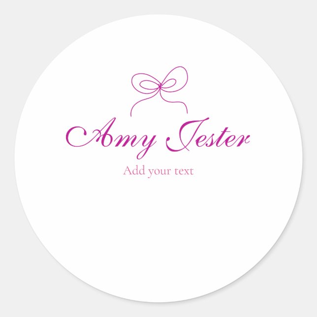 magenta bow name monogram scribble illustration  classic round sticker (Front)