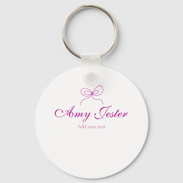 magenta bow name monogram scribble illustration  key ring (Front)