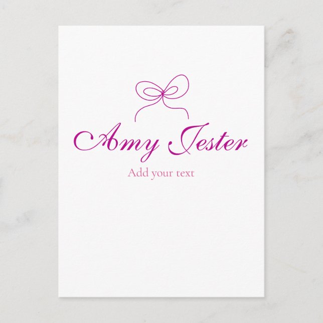 magenta bow name monogram scribble illustration  postcard (Front)