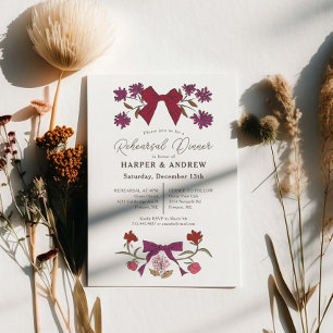 Magenta Bows Blossom Wedding Rehearsal Dinner  Invitation