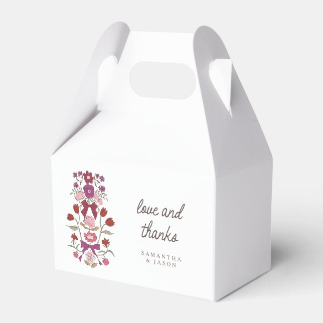 Magenta Bows Florals Wedding Favour Box (Front Side)