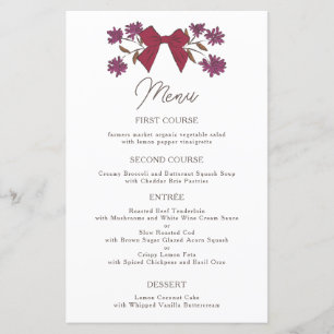 Magenta Bows Flower Wedding Dinner Menu