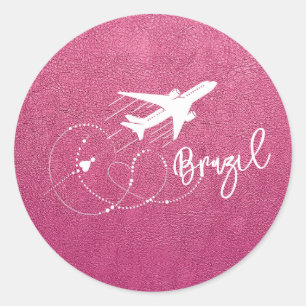 Magenta Brazil Passport Classic Round Sticker