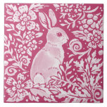 Magenta Bunny Rabbit Woodland Animal Nature Floral Tile<br><div class="desc">A pert bunny rabbit is featured in a stylised fantasy forest setting, filled with flowers, leaves and berries. The magenta colour is a beautiful, rich hue. My artwork is inspired by antique pottery designs, chinoiserie motifs and old, ornate art such as William Morris tapestries. Other woodland animals are also featured...</div>