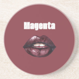 Magenta Burgundy Red Lips Coaster