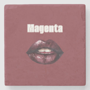 Magenta Burgundy Red Lips Stone Coaster