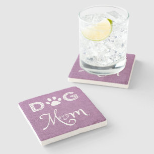 Magenta Burlap Dog Mum Coaster