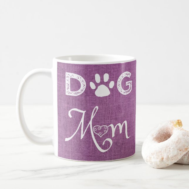 Magenta Burlap Dog Mum Coffee Mug (With Donut)
