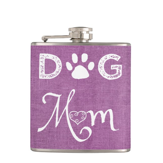Magenta Burlap Dog Mum Flask (Front)