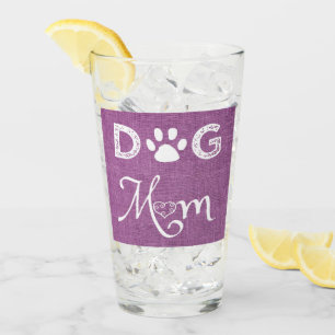 Magenta Burlap Dog Mum Glass Cup