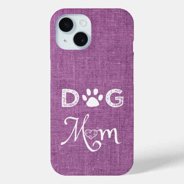 Magenta Burlap Dog Mum iPhone Case (Back)