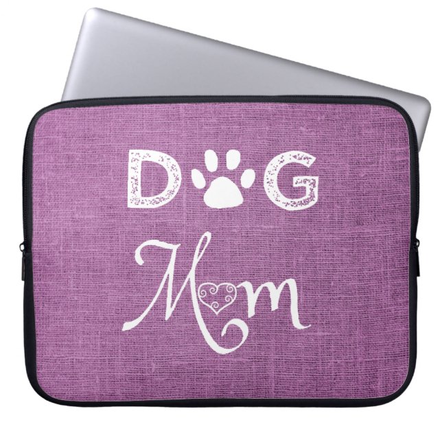 Magenta Burlap Dog Mum Laptop Sleeve (Front)