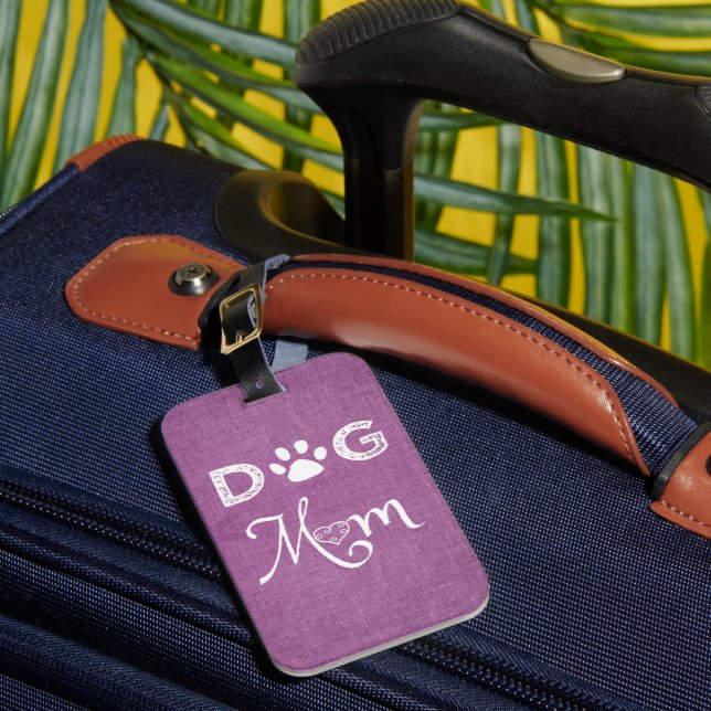 Magenta Burlap Dog Mum Luggage Tag (Front Insitu 1)