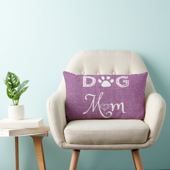 Magenta Burlap Dog Mum Lumbar Pillow (Chair)