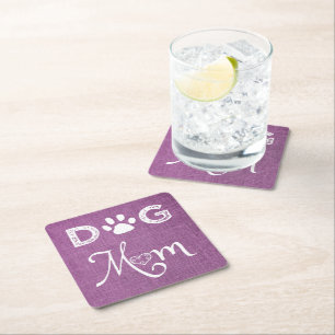 Magenta Burlap Dog Mum Paper Coaster