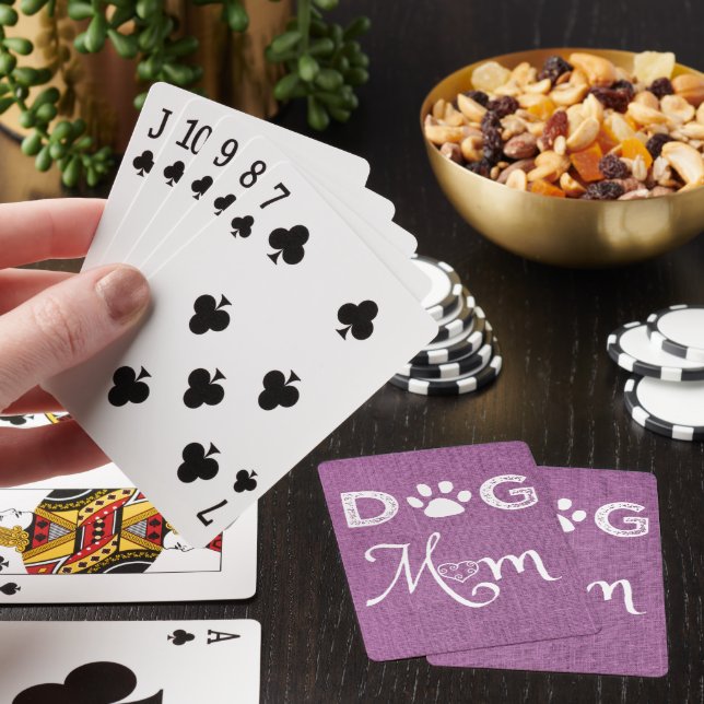 Magenta Burlap Dog Mum Playing Cards (In Situ)