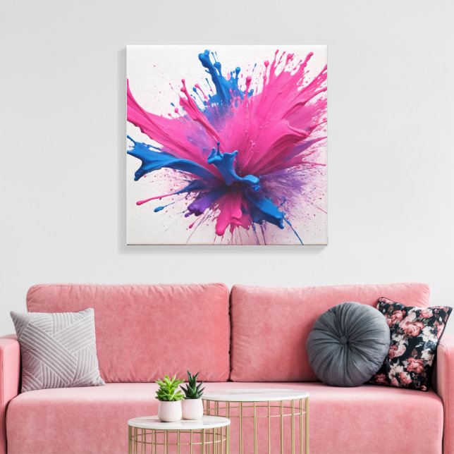 Magenta burst: electric blue paint explosion canvas print (Insitu(LivingRoom))