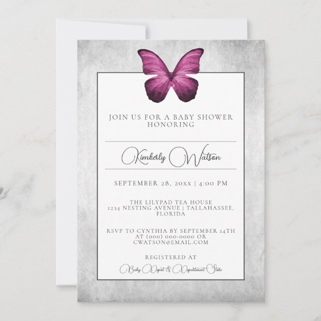 Magenta Butterfly Baby Shower Invitation (Front)