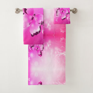Magenta Butterfly Bath Towel Set