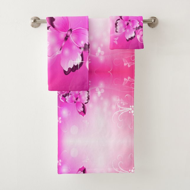 Magenta Butterfly Bath Towel Set (Insitu)