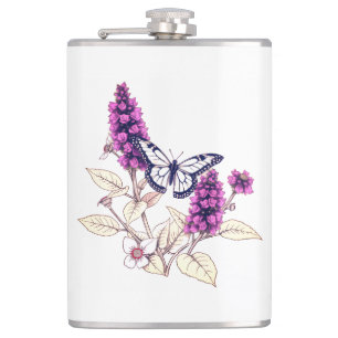 Magenta Butterfly Bush Hip Flask