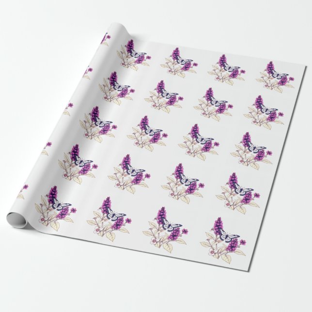 Magenta Butterfly Bush Wrapping Paper (Unrolled)