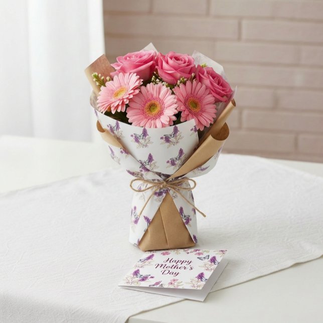 Magenta Butterfly Bush Wrapping Paper (A charming, small Mother’s Day bouquet featuring vibrant pink flowers, such as roses)