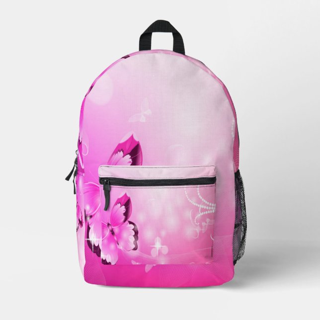 Magenta Butterfly Printed Backpack (Front)