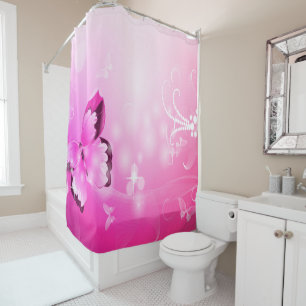 Magenta Butterfly Shower Curtain