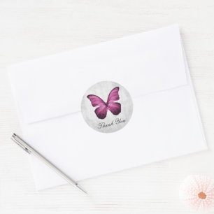 Magenta Butterfly Thank You Stickers