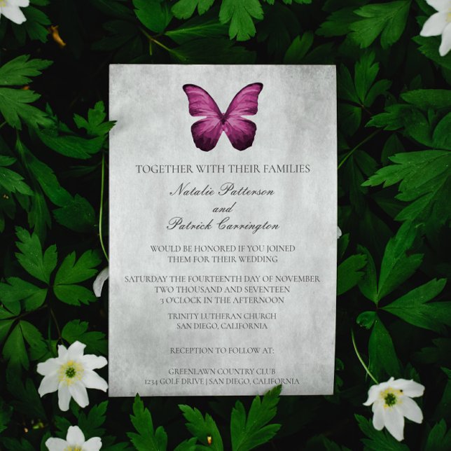 Magenta Butterfly Wedding Invitation (Magenta Butterfly Wedding Invitation)