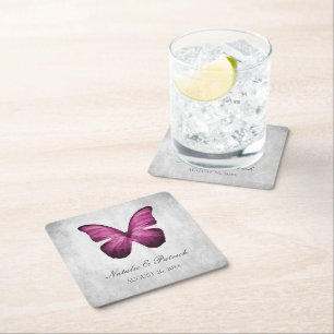 Magenta Butterfly Wedding Paper Coasters