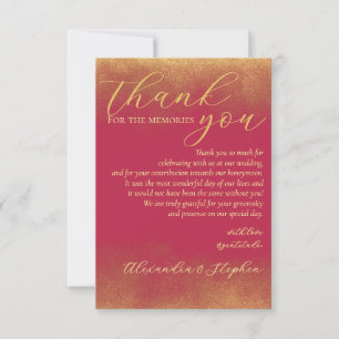 Magenta Calligraphy Couple Name Monogram Photo Thank You Card