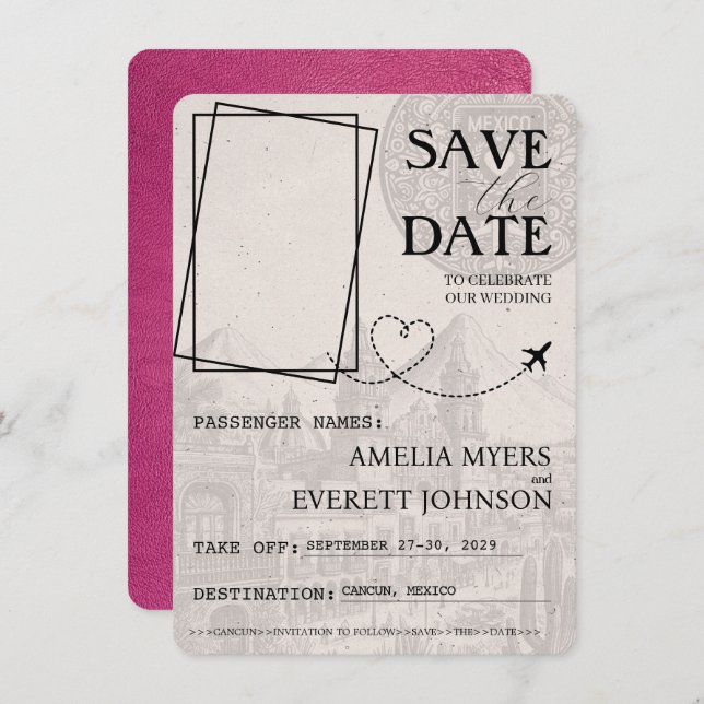 Magenta Cancun Passport Save The Date (Front/Back)