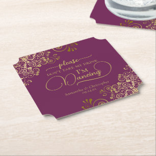 Magenta Cassis & Gold Don't Take My Drink Wedding Paper Coaster
