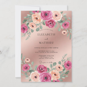 Magenta Champagne Blossom Wedding Invitation