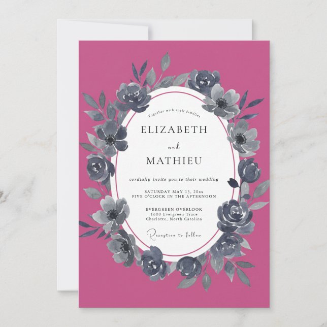 Magenta Charcoal Painted Wedding Invitation (Front)