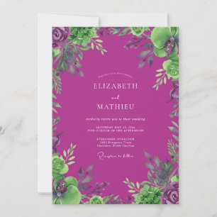 Magenta Chartreuse Foliage Eucalyptus Wedding Invitation