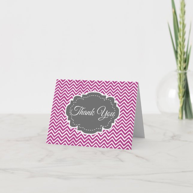 Magenta Chevron Personalised Folded Thank You Card (Front)