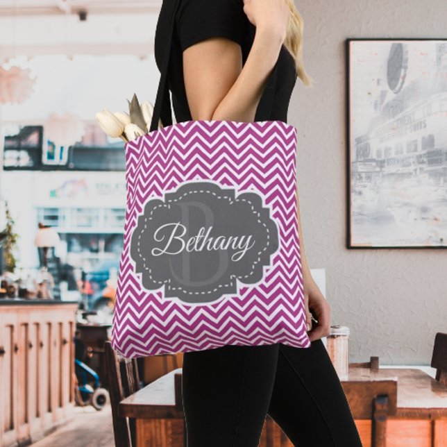 Magenta Chevron Personalised Tote Bag (Magenta Chevron Personalized Tote Bag)