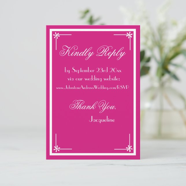 Magenta chic script elegant wedding website RSVP  Enclosure Card (Standing Front)