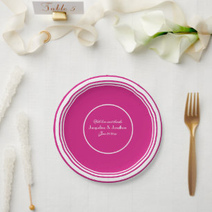 Magenta Chic Script Names Wedding Cake       Paper Plate