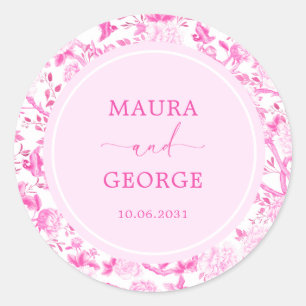Magenta Chinoiserie Flower Bird Porcelain Wedding Classic Round Sticker
