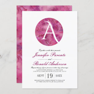 Magenta Cloud Window Monogram Wedding Invitation