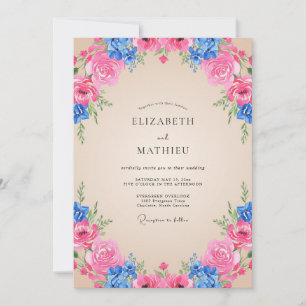 Magenta Cobalt Ranunculus Eucalyptus Wedding Invitation