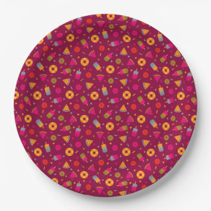 Magenta colourful summer ice-cream pattern paper plate