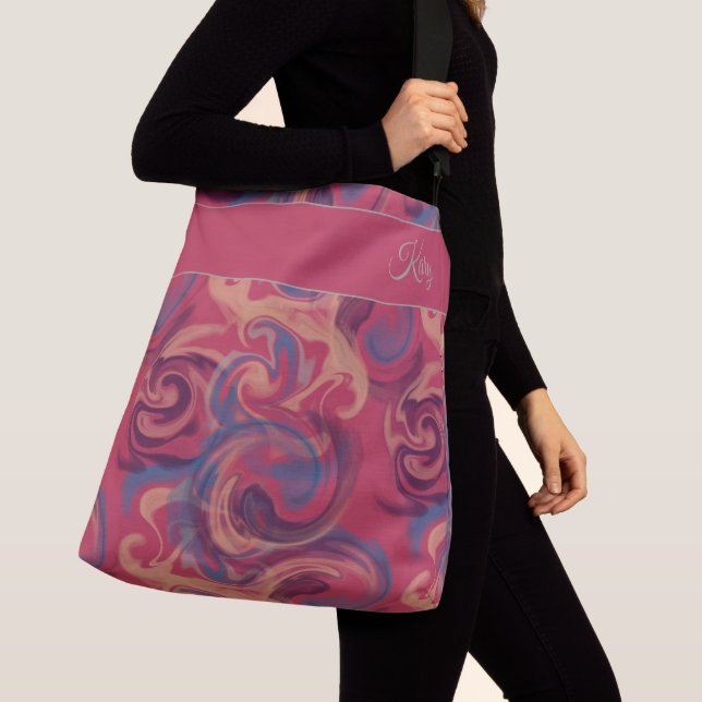 Magenta & Colourful Swirling Watercolor Crossbody  Bag (Close Up)