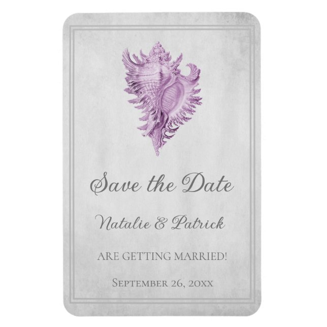 Magenta Conch Shell Save the Date Magnet (Vertical)